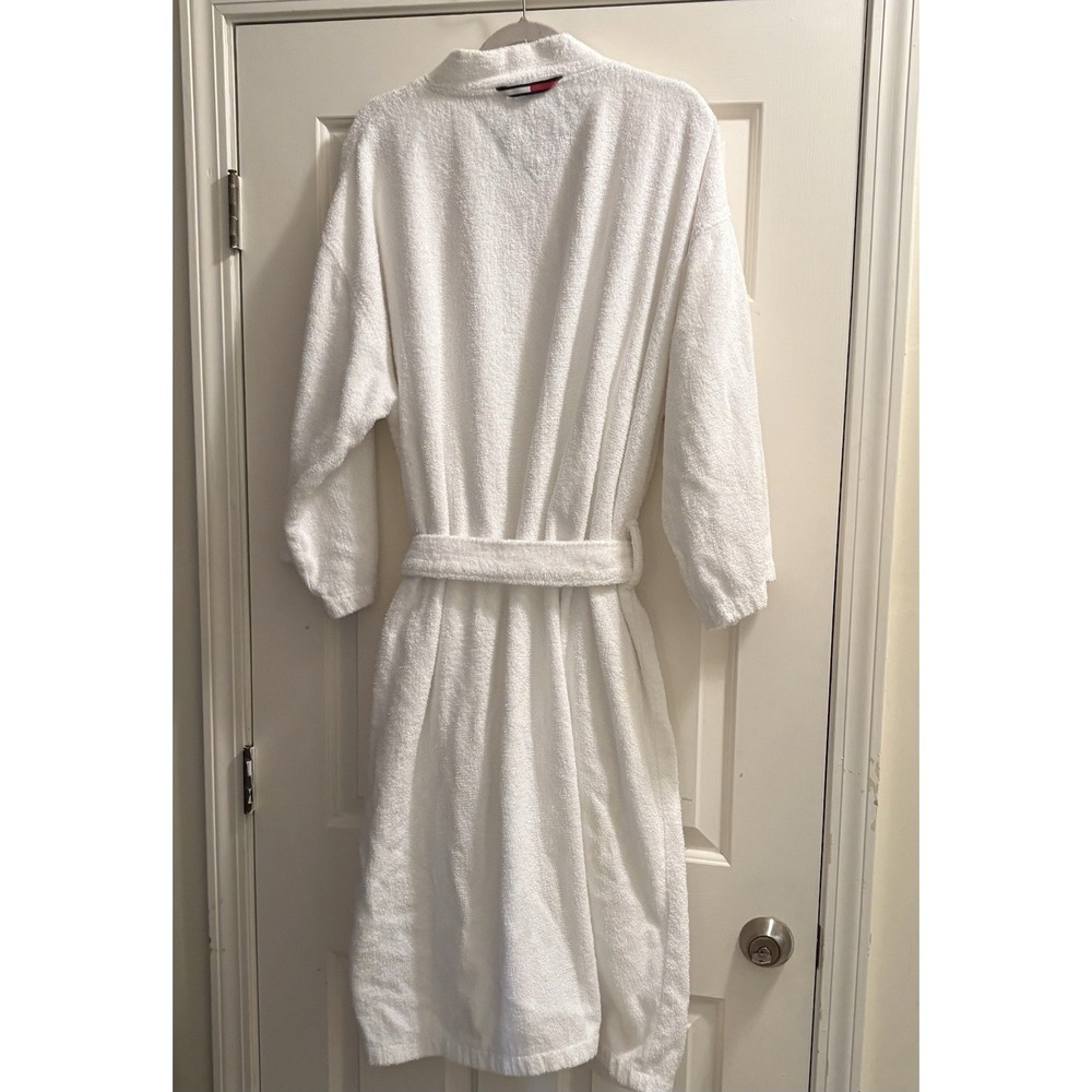TOMMY HILFIGER 100%TERRY CLOTH WHITE SPA/BATH ROBE UNISEX One Size Belted - Picture 2 of 5